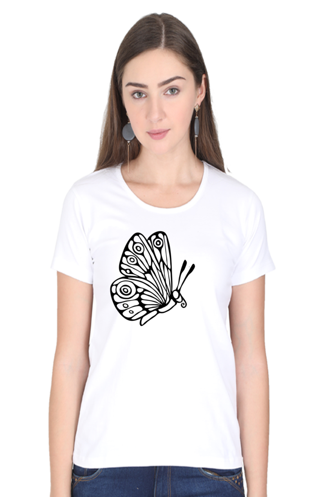 Butterfly Printed Round Neck T-Shirt For Women