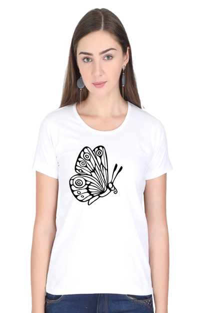 Butterfly Printed Round Neck T-Shirt For Women