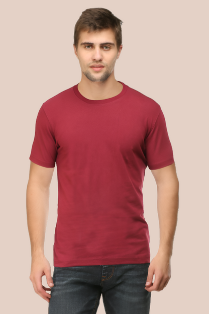 Maroon Pure Cotton Plain T-Shirt for Men