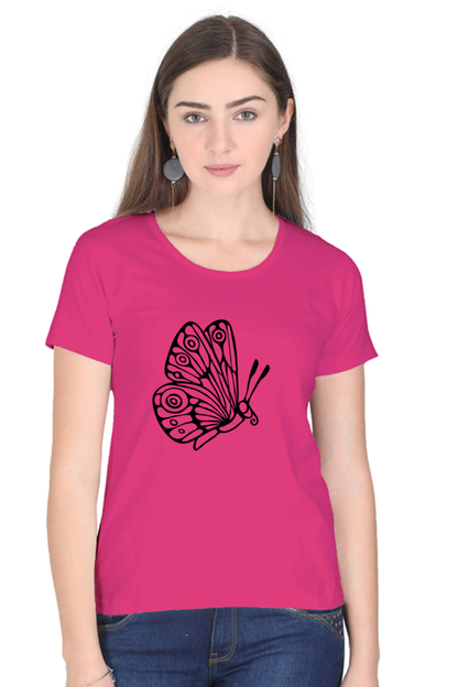 Butterfly Printed Round Neck T-Shirt For Women