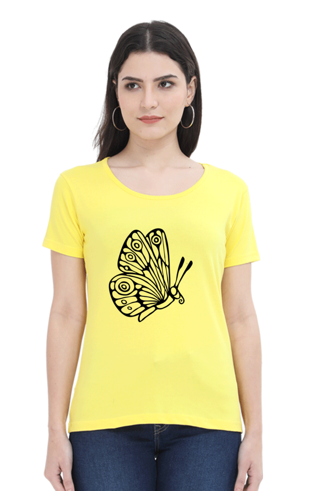 Butterfly Printed Round Neck T-Shirt For Women