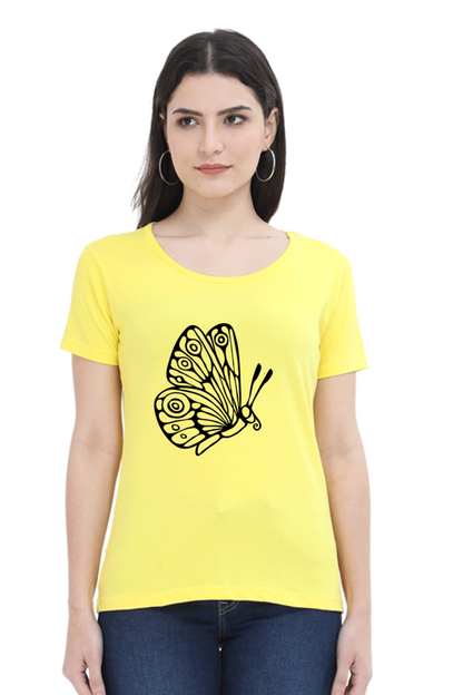 Butterfly Printed Round Neck T-Shirt For Women