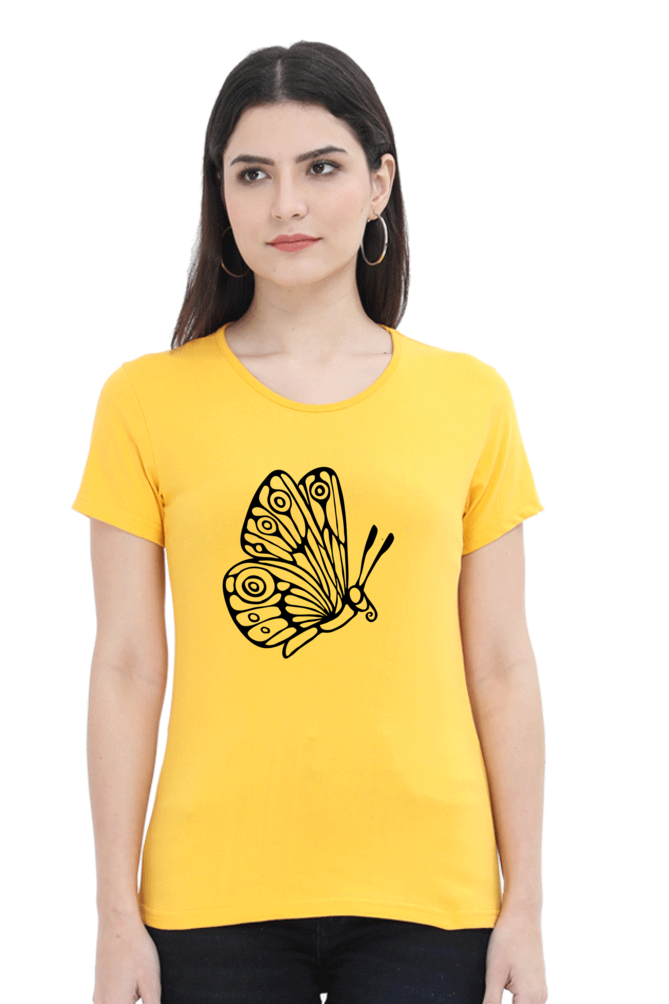 Butterfly Printed Round Neck T-Shirt For Women