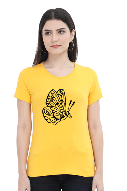 Butterfly Printed Round Neck T-Shirt For Women