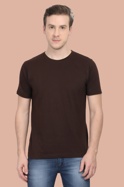 Round Neck Half Sleeve Cotton T-Shirt for Men - Coffee Brown