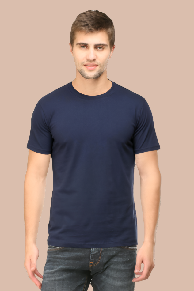 Solid Color Male Round Neck Half Sleeve T-shirt (Navy Blue)