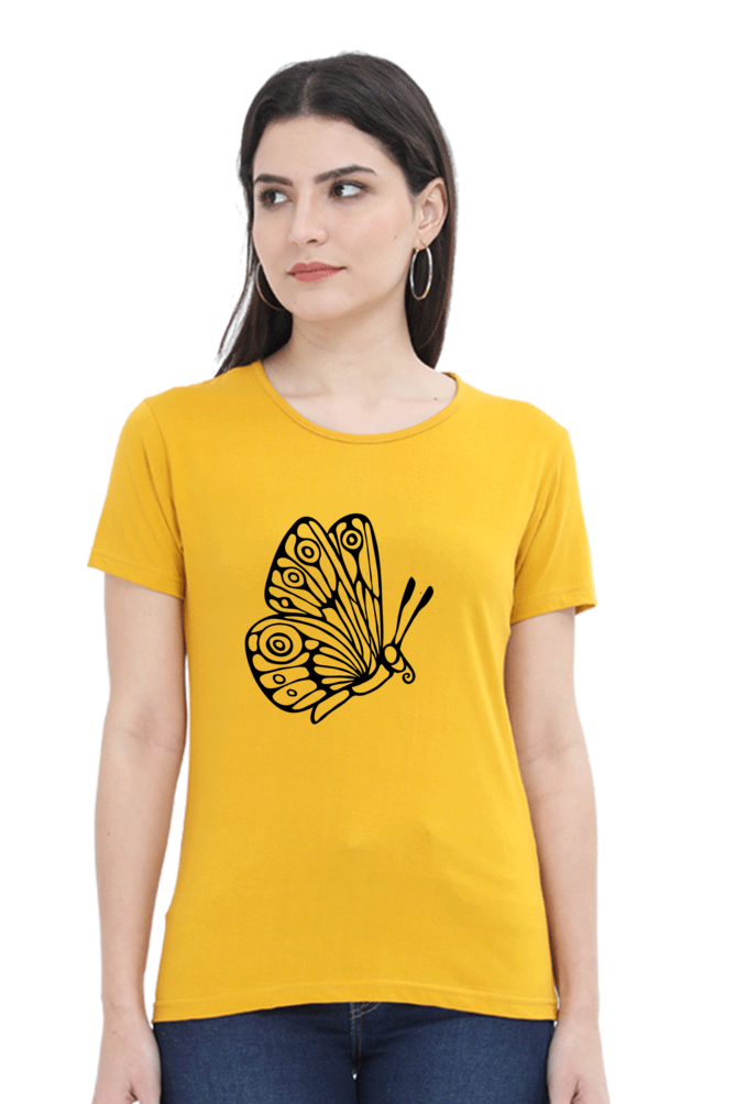 Butterfly Printed Round Neck T-Shirt For Women