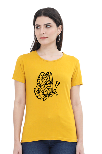 Butterfly Printed Round Neck T-Shirt For Women