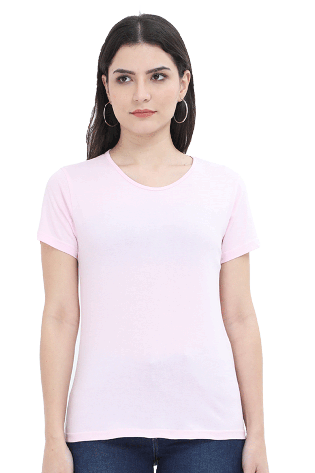 Women Light Baby Pink Solid Pure Cotton T-shirt