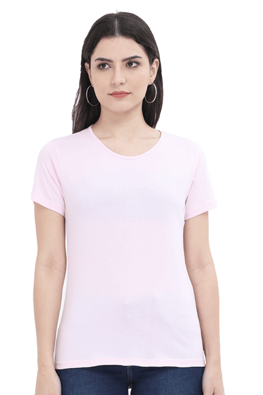 Women Light Baby Pink Solid Pure Cotton T-shirt