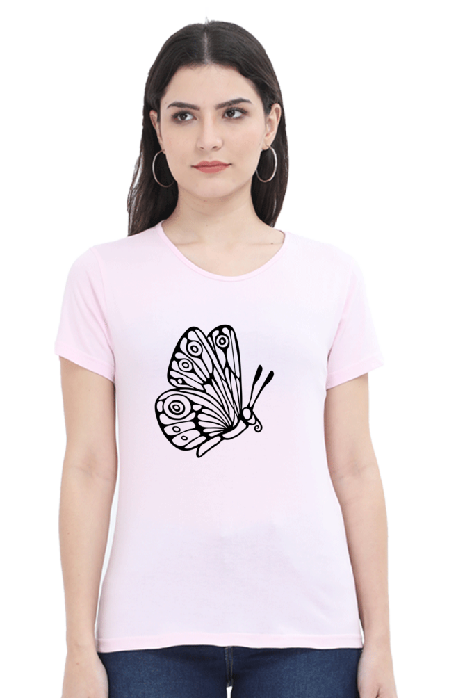 Butterfly Printed Round Neck T-Shirt For Women