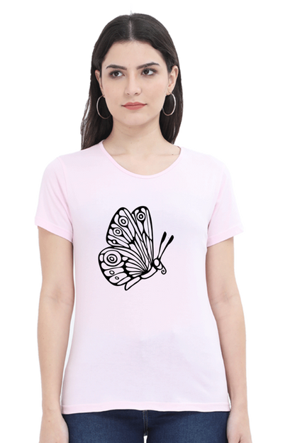 Butterfly Printed Round Neck T-Shirt For Women