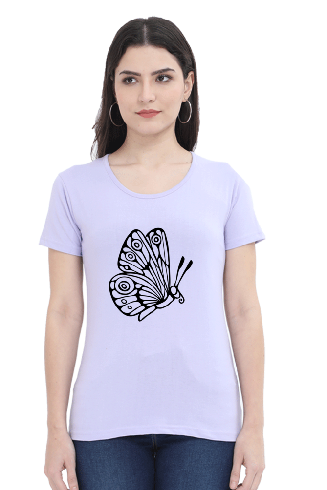 Butterfly Printed Round Neck T-Shirt For Women