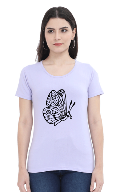 Butterfly Printed Round Neck T-Shirt For Women