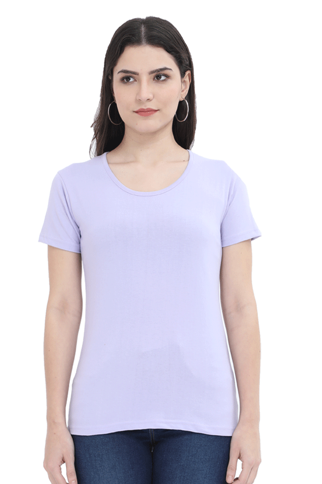 Lavender Solid Cotton Tee for Women