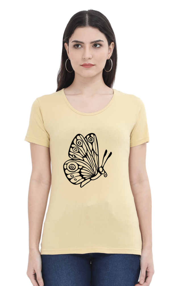 Butterfly Printed Round Neck T-Shirt For Women