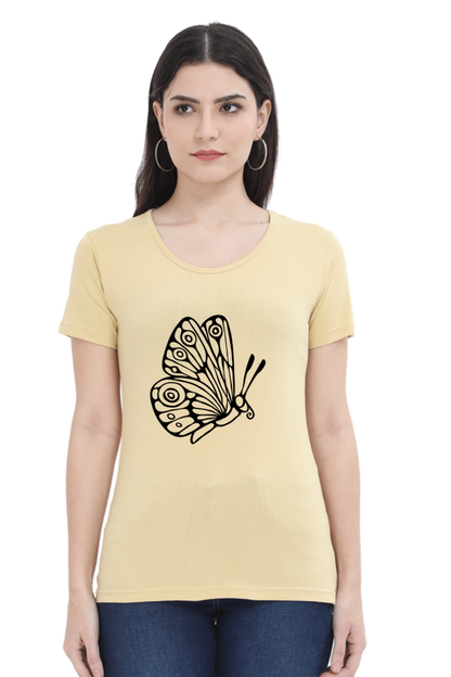 Butterfly Printed Round Neck T-Shirt For Women