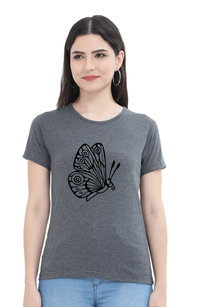 Butterfly Printed Round Neck T-Shirt For Women