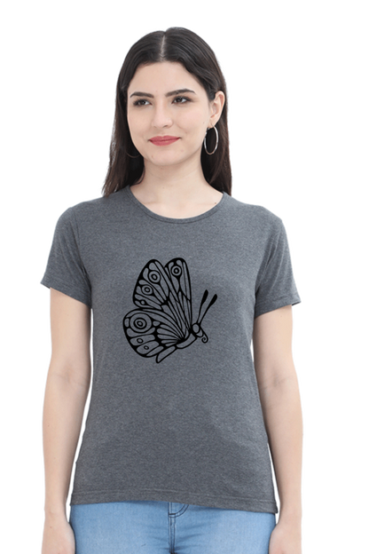 Butterfly Printed Round Neck T-Shirt For Women