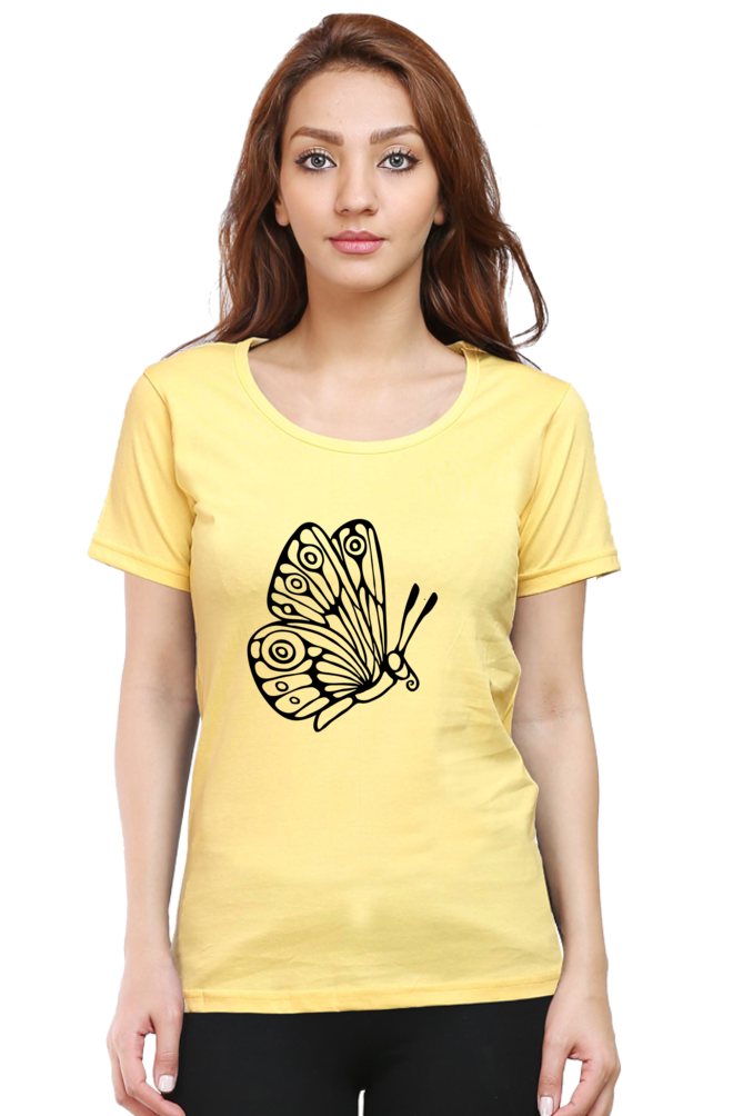 Butterfly Printed Round Neck T-Shirt For Women