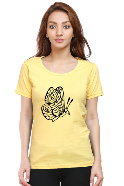 Butterfly Printed Round Neck T-Shirt For Women