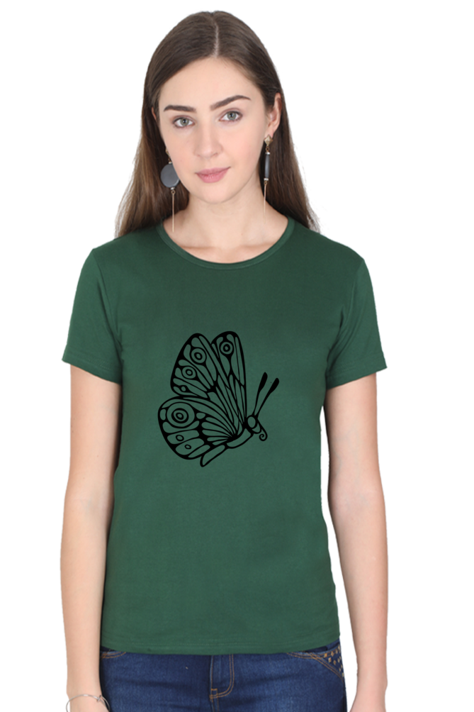 Butterfly Printed Round Neck T-Shirt For Women