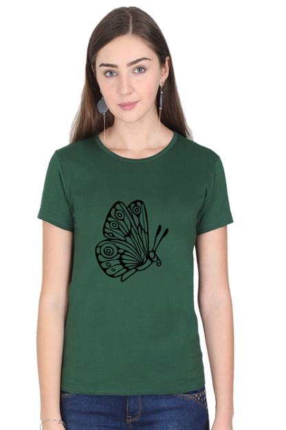 Butterfly Printed Round Neck T-Shirt For Women